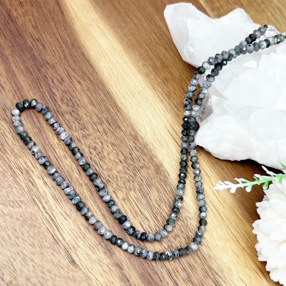 Southwest Jewelry - Black Tourmaline Moonstone Bead Necklace 18” Handmade Boho Southwest Style New